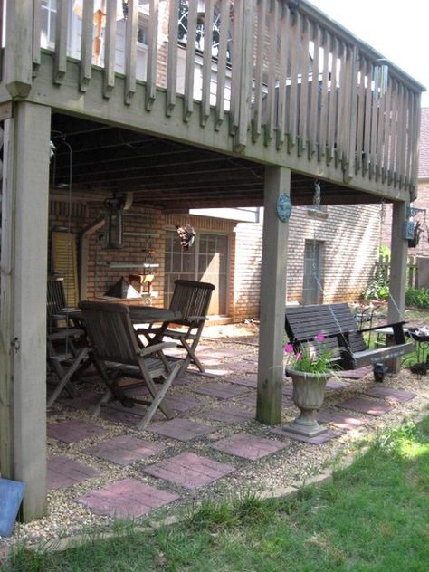 Under Deck Landscaping, Patio Under Decks, Deck Landscaping, Under Deck, Covered Deck, Pergola Design, Patio Swing, Backyard Pergola, Deck With Pergola