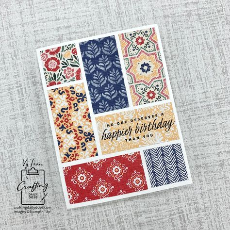 Homemade Cards Stampin Up Ideas, Scrambled Blocks Cards, Quilting Cards Handmade, Stampin Up Cards 2023 Newest, Diy Gift Tags Ideas Homemade, Cards With Patterned Paper, Scrapcards Ideas, Scrap Paper Card Ideas, Card Layouts Templates