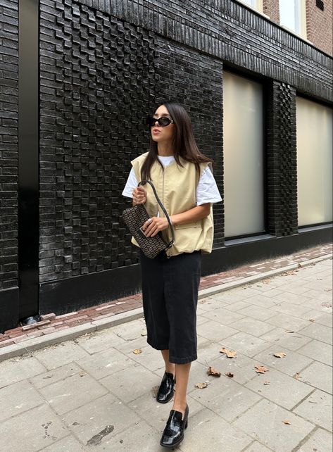 Vest · ZARA · Skirt Mango Bag vintage Fendi Shoes @moodnight W Concept Mango Bag Outfit, Zara Vest Outfit, Mango Bag, Mango Bags, Zara Vest, Yellow Vest, Zara Skirt, Vest Outfit, Bag Outfit