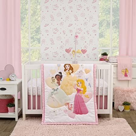 Disney Princess Nursery Theme, Princess Nursery Theme, Princess Crib Bedding, Three Princesses, Disney Baby Nurseries, Princess Crib, Disney Princess Nursery, Disney Bedding, Pink Crib