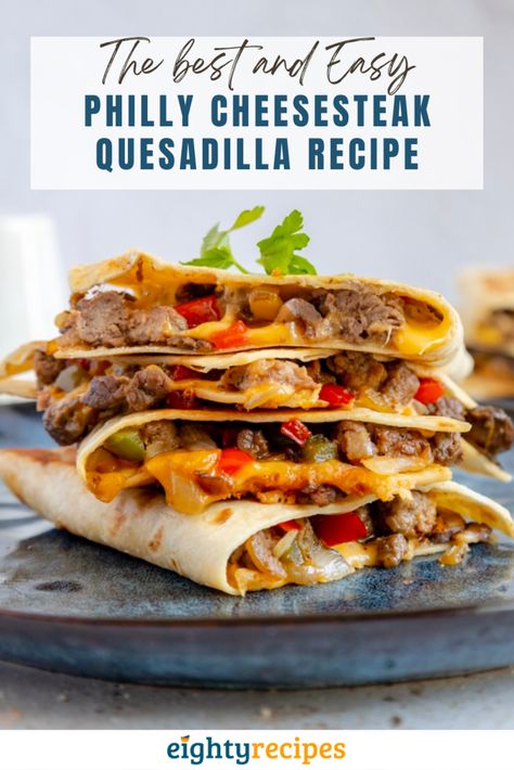 Looking for a mouthwatering meal that's quick and easy? Our Philly Cheesesteak Quesadilla Recipe has got you covered! This fusion of tender beef, sautéed onions, and peppers, all held together with ooey-gooey cheese in a crispy tortilla, is a game-changer. Whether you're a quesadilla connoisseur or a Philly cheesesteak fan, this recipe will satisfy your cravings and become a new favorite! Philly Cheesesteak Quesadilla Recipes, Philly Cheese Steak Quesadilla, Philly Cheesesteak Quesadilla, Cheesesteak Quesadilla, Cheese Steak Quesadillas, Awesome Sandwiches, Steak Quesadilla, Sautéed Onions, Quesadilla Recipe