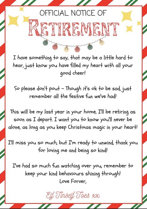 Elf Retirement Letter, Retirement Certificate, Retirement Letter, Elf Letters Printable, Elf Goodbye, Goodbye Note, Elf Goodbye Letter, Kindness Elves, Elf Notes