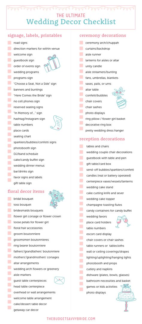 Things To Get For Wedding, Reception Decor List, Wedding Inventory Checklist, List Of Things For Wedding, Reception List For Wedding, Wedding Reception Decor Checklist, Wedding Reception Decor List, Wedding Needs List Everything, Wedding Checklist Decor