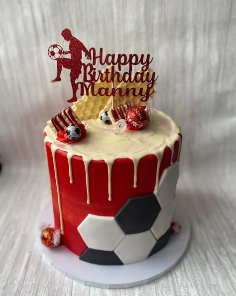 Benfica Birthday Cake, Football Drip Cake, Man United Cake, Football Theme Cake, Cake Frosting Designs, Liverpool Cake, Football Themed Cakes, Shark Birthday Cakes, Football Birthday Cake