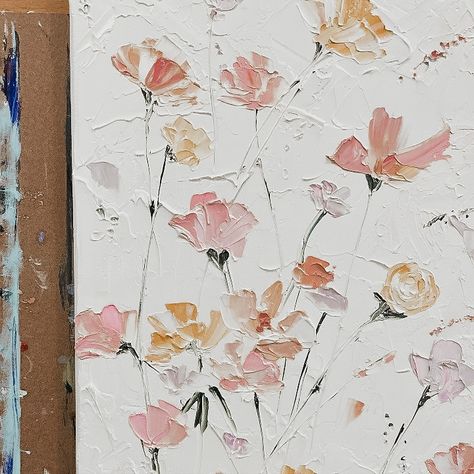 Diy Flower Canvas Painting, Neutral Flower Painting, Painting Arrangements On Wall, Flower Impasto, Flower Painting Canvas, Plaster Art, Big Art, Textured Artwork, Art Painting Acrylic