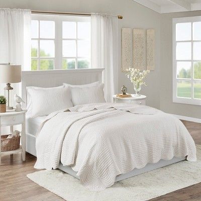 Genoa Full/Queen 3pc Scalloped Edge Coverlet Set White : Target Scallop Edge Quilt, Beautiful Bedroom Decor, Ruffle Bedding, Madison Park, Bedspread Set, Coverlet Set, Quilted Coverlet, Quilt Set, Beautiful Bedrooms