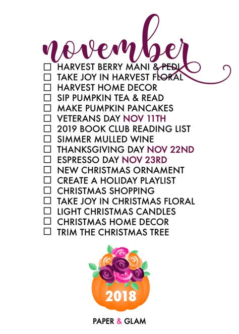 Seasonal Living List, Monthly Bucket List, National Holiday Calendar, Monthly Ideas, Holiday Playlist, Monthly Celebration, Planners Stickers, November Activities, Monthly Activities