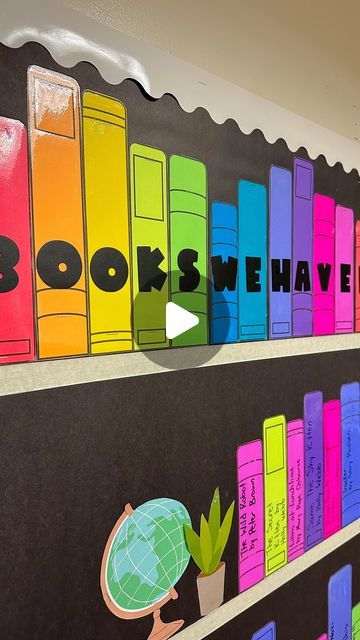 Jenna | Upper Elementary Teacher on Instagram: "Do you love the idea of displaying the books you have read throughout the year??  I know you’ve seen those boards with the mini books printed and displayed. So cute!!  August me thinks, “Yes I will definitely have time to keep up with that!” 😅🤣 Then by October I’ve accepted defeat. Not with this board!!! For this bulletin board you just write the name of the book on the spine, staple it, and in 30 seconds you’re done!  BONUS: it is color coded by theme!! 😍😍😍 Use my rainbow theme or choose your own colors!  Want this in your classroom?! Visit the link in my bio or comment “theme bookshelf” and I will send you the link!  #teacher #teacherinsta #teacherinstagram #teachertips #bulletinboard #bulletinboardideas #bookswehaveread #teacherspayte Books We Read Bulletin Board, Bulletin Board Bookshelf, Bulletin Board About Reading, Paper Bookshelf Bulletin Board, Bookshelf Classroom Door, Believe In Your Shelf Bulletin Board, Book Theme Classroom Ideas, Classroom Book Theme, Books We Love Bulletin Board