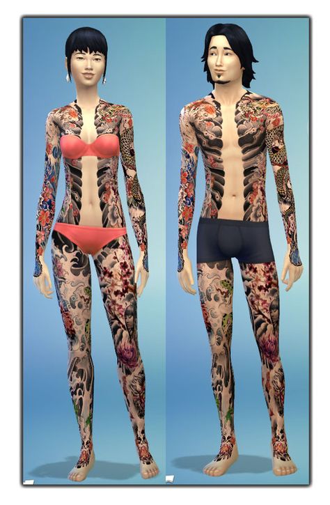 image Japanese Full Body Tattoo, Ts4 Tattoos, Sims Tattoo, Sims 4 Tattoos, Sims 4 Cc Kids Clothing, Japanese Stuff, Sims 4 Cc Shoes, Sims 4 Body Mods, Sims 4 Cc Skin