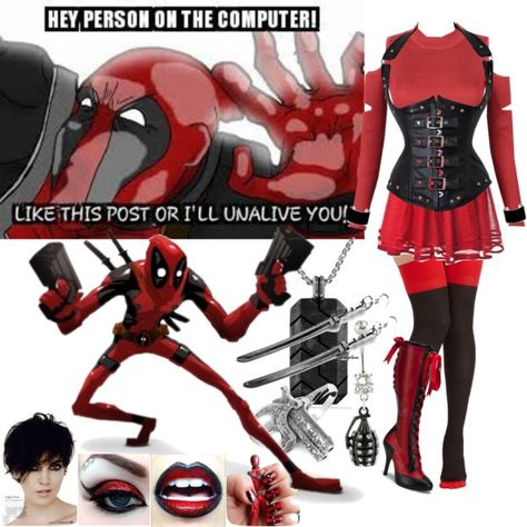 Deadpool by questions3 on Polyvore featuring polyvore, fashion, style, Calibro 12, IaM by Ileana Makri, David Yurman, Chicwish and clothing Female Deadpool Costume, Deadpool Outfit, Deadpool Costume, Performance Outfit, Outfits Women, David Yurman, Costumes For Women, Deadpool, Outfit Inspirations