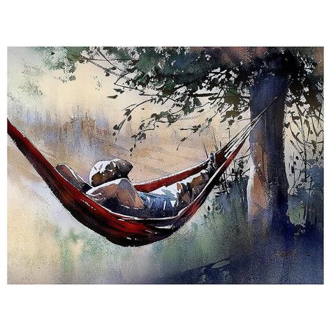 Artist at Rest #painting #art #watercolor #landscape #hammock #italy @americanwatercolor @danielsmithartistsmaterials… Schaller Watercolor, Thomas W Schaller, Thomas Saliot, Photo To Watercolor, Thomas Schaller, Coastal Fog, Art Thomas, Beach Hammock, Watercolor Nature