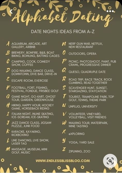 Breakfast Date Ideas, Night Quotes Thoughts, Alphabet Dating, Breakfast Date, Progressive Dinner, Creative Dates, Cute Date Ideas, Date Night Ideas, Trampoline Park