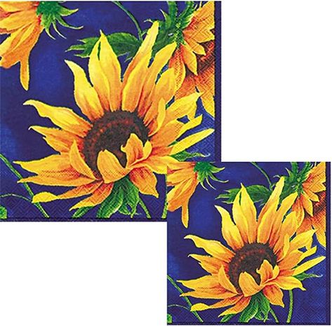 Amazon.com: Sunflower Napkins Set - Bundle Includes Paper Lunch Napkins and Beverage Napkins in a Sunshine Blue Design: Health & Personal Care Farmhouse Napkins, Jim Shore Christmas, Scrapbook Collage, Paper Guest Towels, Paper Cocktail Napkins, Paper Lunch, Napkin Decoupage, Collage Mixed Media, Painting Flower