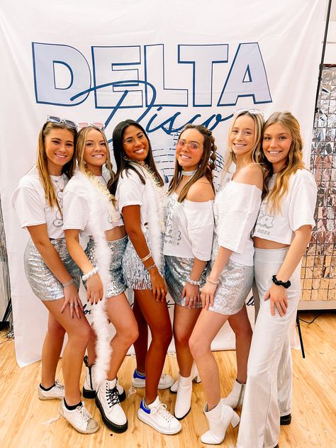 Welcome To The Disco Bid Day, Disco Bid Day Theme, Disco Bid Day, Event Fits, Sorority Themes, Spring Recruitment, Bid Day Themes, Bid Day, Work Week