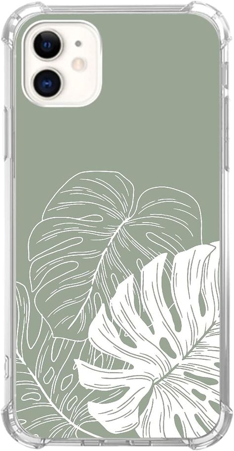 Amazon.com: Dohakemuny Aesthetic Green Tropical Monstera Leaf Case Compatible with iPhone 11, Minimalist Line Art Palm Leaf Case for iPhone 11 for Teens Men and Women, Cool Trendy TPU Bumper Case Cover : Cell Phones & Accessories Simple Phone Cover Painting, Green Phonecases Aesthetic, Leaf Case, Sage Green Flowers, Leaf Phone Case, Boho Crafts, Hawaiian Phone Case, Phone Cover Design, Palm Leaves Pattern