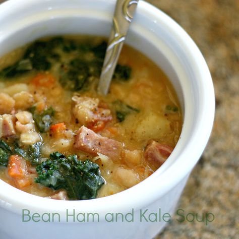 Bean Ham and Kale Soup | A Bakers Wife Paleo Soup, Ham Soup, Ham And Beans, Kale Soup, Kale Recipes, Delicious Soup Recipes, Paleo Lunch, Savory Soups, White Bean Soup