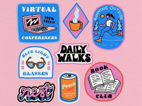 Work From Home badges: October edition! 심플한 그림, Logos Retro, Illustration Process, Sticker Design Inspiration, Posca Art, Flyer Design Inspiration, Design Brochure, 캐릭터 드로잉, Badge Design