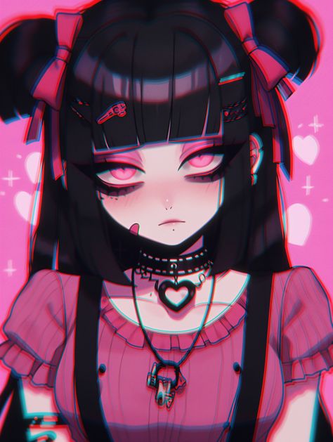 Goth Anime Girlies, Pink Goth Pfp, Anime Goth Girlfriend, Goth Manga, Goth Anime, Goth Character Design, Goth Art Drawing, Goth Girl Art, Goth Anime Woman