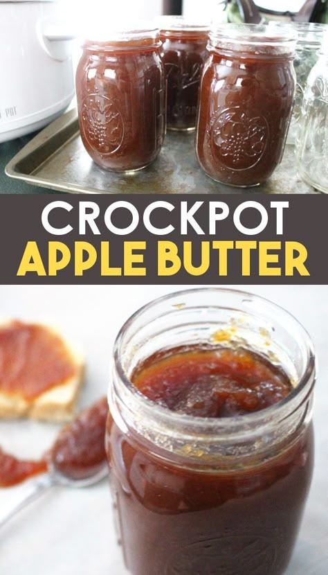 Make your own easy apple butter in a crockpot or slow cooker. This apple butter recipe can also be used for canning apple butter! Your house smells amazing while it cooks. Get the recipe today! #Recipes #FromScratchRecipes #Crockpot #Canning