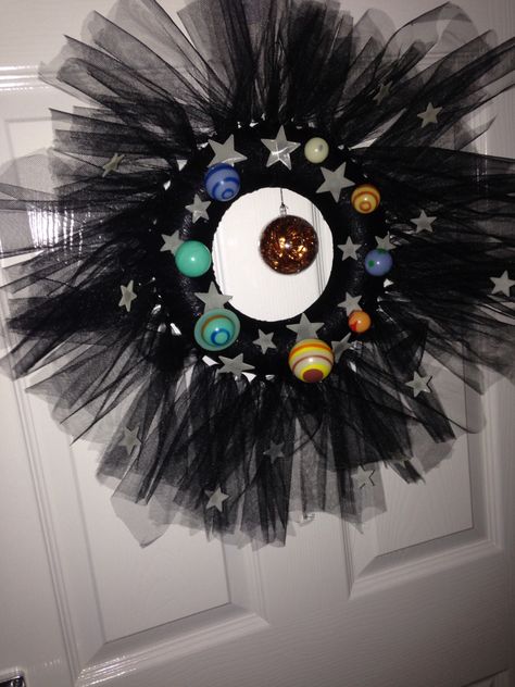 Galaxy Wreath, Wiccan Star Wreath, Night Sky Wreath, Space Wreath, Creacent Moon Wreath, Black Cat Crescent Moon Wreath, Tulle Wreath, Handmade Wreaths, Holiday Ideas