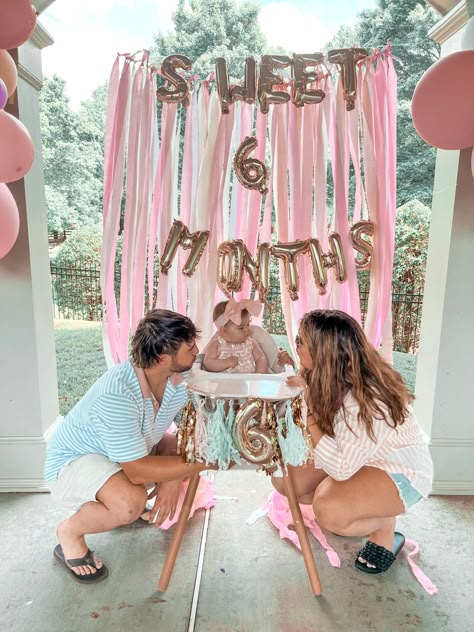 6 Month Bday Decoration, Sweet 6 Months Party, Baby Girl 6 Month Birthday Ideas, Half Birthday Theme For Girl, Monthly Birthday Ideas Baby Girl, 6 Month Old Party Ideas, Half Way To One Girl Theme, 6 Month Bday Celebration Ideas, 6 Month Baby Girl Photoshooting