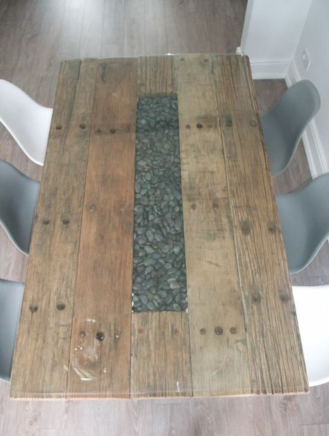 Granite Dining Table, Decorative Pebbles, Kitchen Dining Tables, Rustic Dining Table, Dining Tables, Kitchen Furniture, Living Furniture, Reclaimed Wood, Dining Room Furniture