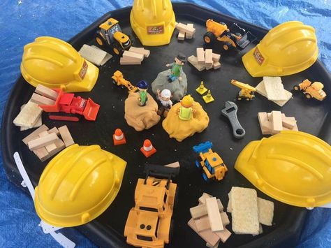 Construction Topic Eyfs, Construction Vehicles Preschool, Construction Eyfs, Vehicles Preschool, Playdough Area, Cookie Activities, Tuff Tray Ideas Toddlers, Preschool Construction, Tuff Spot