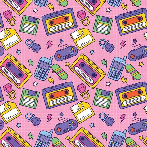 Retro 90's Seamless Pattern 90s Design Graphic, Vans Ad, 90s Background, 90s Pattern, 90s Design, Kids Pjs, Retro Background, Perfect Background, 90s Aesthetic