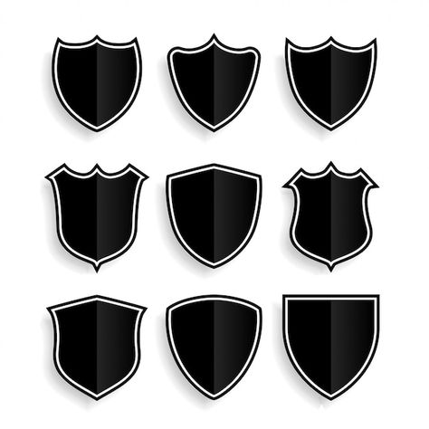 Shield symbols or badges set of nine | Free Vector #Freepik #freevector #shield-badge #shield #security-badge #security-shield Shield Symbol, Yellow Business Card, Black Company, Shield Vector, Shield Icon, Elegant Wedding Stationery, Vintage Badge, Flat Icons Set, Golden Design