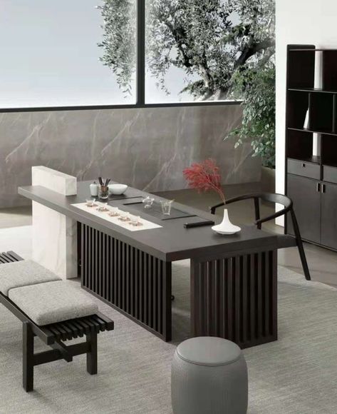 Office Table Design Modern, Neoclassical Interior Design, Executive Office Design, Japandi Interior Design, Luxury Desk, Office Table Design, Modern Office Decor, Office Interior Design Modern, Neoclassical Interior