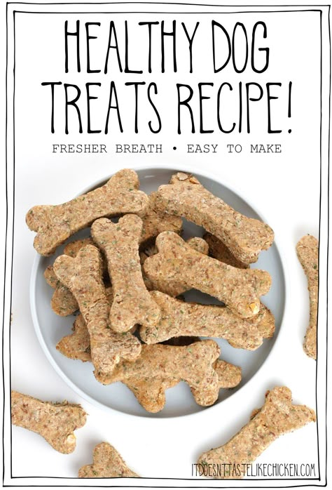 These healthy dog treats are easy to make and full of ingredients that are good for your dog. These treats help freshen breath, improve skin and coat health, and are packed with fiber, and nutrients your dog needs.  Best yet, dogs love them!! #itdoesnttastelikechicken #dogrecipe #dogtreats #dog Sweet Potato Dog Chews, Dog Treats Recipe, Soft Dog Treats, Chicken Dog Treats, Dog Treat Recipe, Dog Treats Homemade Easy, Chicken Dog, Healthy Dog Treats Homemade, Vegan Dog