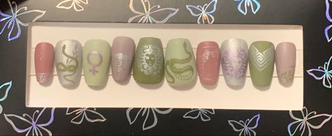 Short coffin nails, matte, Medusa-themed Greek Mythology Nails, God Nails, Square Sketchbook, Themed Nails, Coffin Nails Matte, Nails Matte, Nail Drawing, Short Coffin, Short Coffin Nails