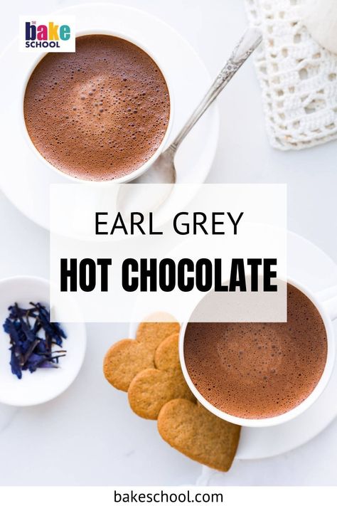 Rich and luxurious, this recipe makes the best hot chocolate! Made with high quality dark chocolate (70%) and whole milk infused with Earl Grey tea, this a a winter treat that everyone will love! Earl Gray Hot Chocolate, Earl Grey Hot Chocolate, Grey Desserts, Hot Chocolate With Cocoa Powder, Dark Hot Chocolate, The Best Hot Chocolate, Homemade Dark Chocolate, Best Hot Chocolate, Sweet Whipped Cream