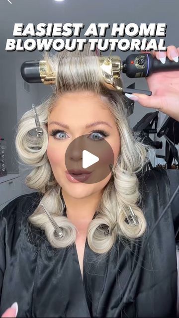 Wide Barrel Curls, Volumous Curled Hair, Blowout Curls Tutorial, Hair Roller Hairstyles, Blowout Curls Medium Hair, Blowout With Curling Iron, Bouncy Curls Medium Hair, Big Curls For Medium Hair, Blowout Hair Volume