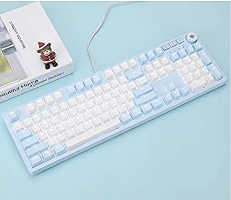 White And Blue Gaming Setup Aesthetic, Kawaii Gaming Setup Blue, Blue Gaming Keyboard, White Mechanical Keyboard, Gamer Setup, Office Games, Windows Computer, Gaming Keyboard 60%, Blue Aesthetic Pastel