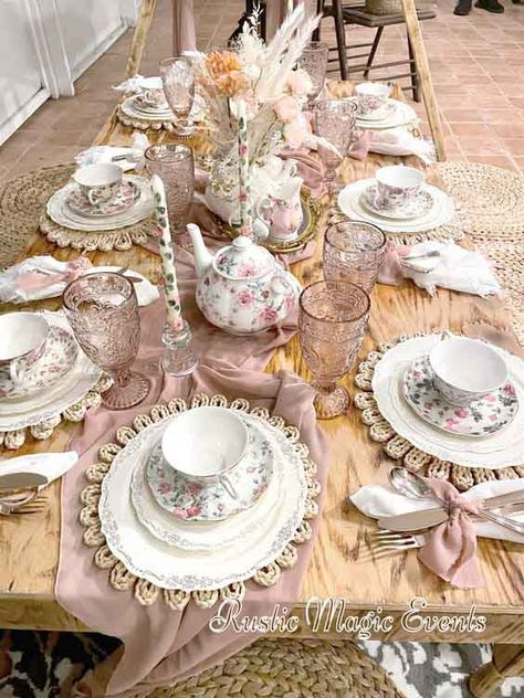 Tea Party Table Settings Ideas, Sweet 16 Tea Party, Rustic Tea Party, Ideas For The Garden, Table Settings Ideas, Tea Party Table Settings, Elegant Tea Party, Adult Tea Party, Tea Table Settings