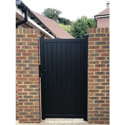 Readymade Black Aluminium Vertical Pedestrian Gate - 1000 x 2000mm | Wickes.co.uk Cheap Fence Ideas, Black Gate, Wooden Garden Gate, Pedestrian Gate, Outdoor Gate, Gate Decoration, Aluminium Gates, Side Gates, Back Garden Design