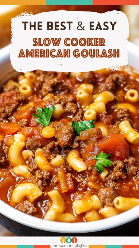 Craving comfort food? This Slow Cooker American Goulash is the answer! Tender ground beef, pasta, and rich tomato flavors—just set and forget! Easy Crockpot Goulash, Crockpot Ideas With Ground Beef, Goulash Recipes With Vegetables, Goulash Recipes Easy Ground Beef Crockpot, Crock Pot With Ground Beef, American Goulash Recipes Crockpot, Crockpot Recipes Ground Pork, Cooking Ground Beef In Crockpot, Slow Cooker Beef Goulash