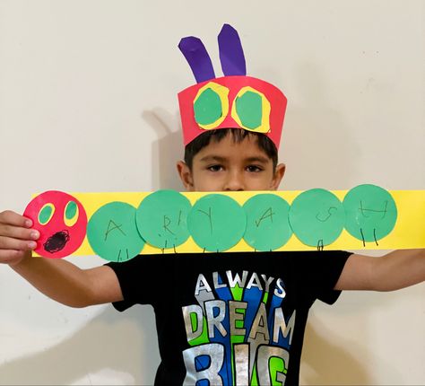 Hungry Caterpillar Paper Hat and Name Craft 🐛 Preschool Hungry Caterpillar Theme, Hungry Caterpillar Crafts For Preschool, Hungry Caterpillar Name Craft, Caterpillar Name Craft Preschool, The Hungry Caterpillar Crafts, Catipillar Crafts, Caterpillar Name Craft, The Hungry Caterpillar Activities, The Very Hungry Caterpillar Art