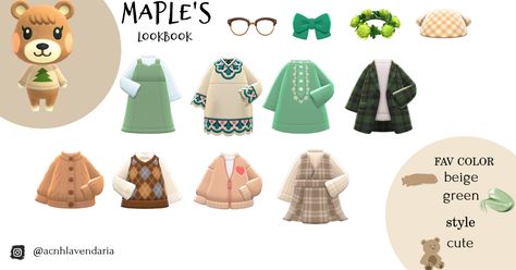 Animal Crossing Villager Lookbook, Maple Gift Guide Acnh, Acnh Maple Yard, Animal Crossing Lookbook, Animal Crossing Gift Guide, Maple Animal Crossing, Acnh Lookbook, Cottage Core Animal Crossing, Acnh Yard