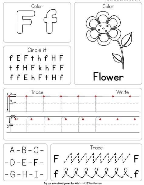 Kindergarten Handwriting Worksheets, F Worksheet, Preschool Journals, Letter Worksheets For Preschool, Fun Worksheets For Kids, English Worksheets For Kindergarten, Abc Worksheets, Alphabet Worksheets Kindergarten, English Activities For Kids