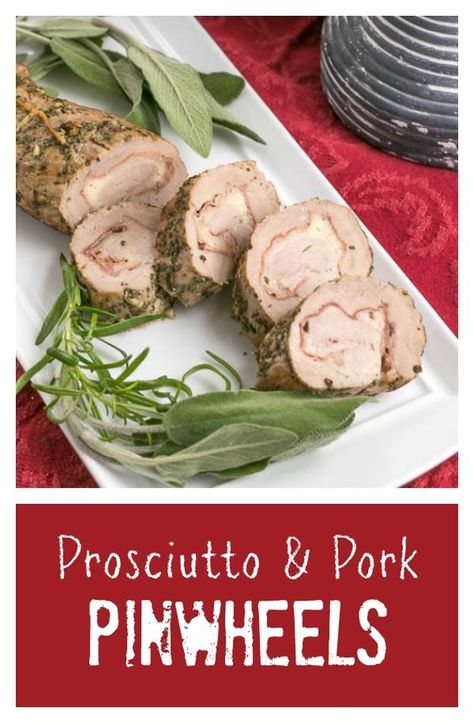 Prosciutto and Pork Pinwheels | Herb and garlic coated pork rolled around prosciutto and Parmesan for and elegant entree @lizzydo Pork Pinwheels Recipe, Pork Pinwheels, Chicke Recipes, Low Carb Pork, Pork Roll, Grilled Pork Tenderloin, Pinwheel Recipes, Star Food, Stuffed Pork Tenderloin