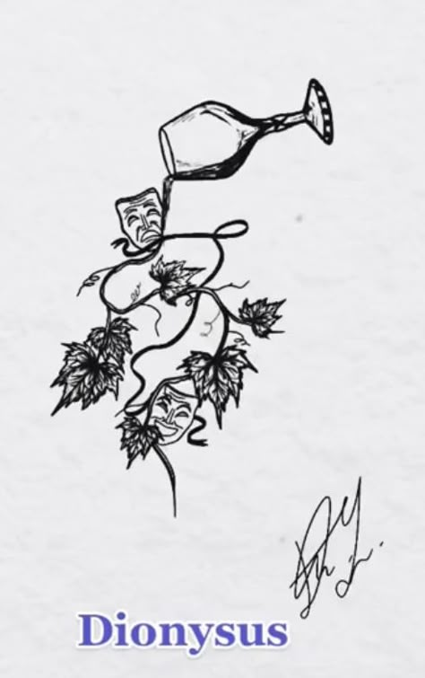 Greek Mythology Simple Art, Simple Greek Mythology Drawings, Greek God Inspired Tattoo, God Of Wine Tattoo, Dionysus Tattoo Design, Dionysus Tattoo Greek Mythology, Greek Mythology Paintings Easy, Greek Myth Tattoo Simple, Dionysus Drawing