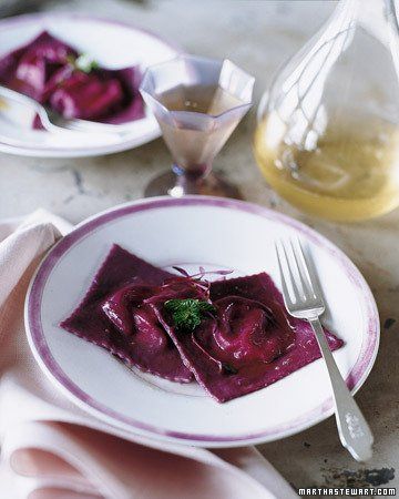 Beet Ravioli Stuffed with Ricotta, Goat Cheese, and Mint Beet Ravioli, Beet Pasta, Noodle Doodle, Produce Recipes, Savory Cheese, Beet Recipes, Pasta Maker, Pasta Fresca, Homemade Pasta