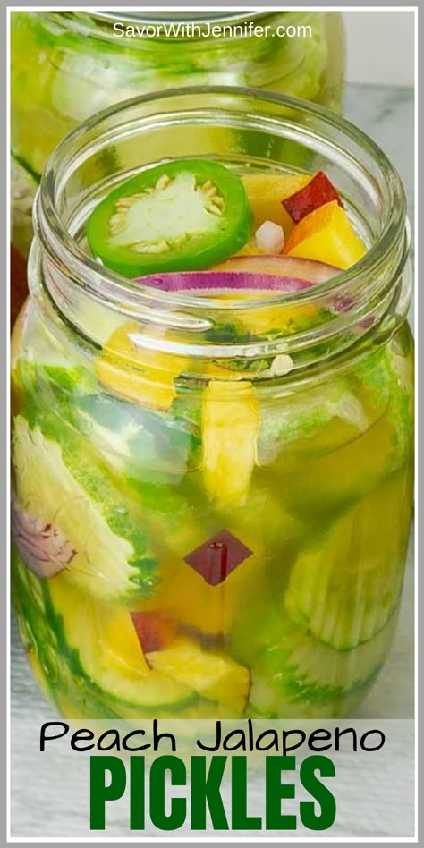 Canning Cucumber Recipes, Cucumber Canning Recipes, Pickle Recipes Canning, Jalapeno Pickles, Spicy Refrigerator Pickles, Easy Refrigerator Pickles, Pickled Peaches, Easy Pickling Recipes, Pickled Vegetables Recipe