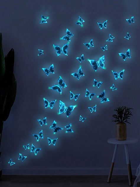 6pcs/Set Blue Glow-In-The-Dark Butterfly Glow In The Dark Wall Stickers ,Window Stickers, Room Decorations ,Decorations Home Decor,For Bedroom & Living Room (Need To Buy Five Sets Of The Main Picture Effect) Blue    PVC Animal    Home Decor, size features are:Bust: ,Length: ,Sleeve Length: Bathroom Decoration Diy, Animal Home Decor, Butterfly Room, Butterfly Stickers, Butterfly Wall Decals, Animal Home, Deco Blue, Dark Wall, Wall Stickers Bedroom