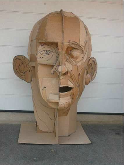 Cardboard Head Sculpture, Cardboard Head, Cardboard Collage, Cardboard Art Sculpture, Cardboard Mask, Sculpture Lessons, Sculpture Head, Cardboard Sculpture, Head Sculpture