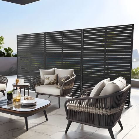 Fency 72'' 47'' Privacy Metal Screen Fence Panel Horizontal Stripe Pattern & Reviews | Wayfair Metal Privacy Screen, Outdoor Privacy Screen, Garden Privacy Screen, Laser Cut Panels, Garden Privacy, Garden Screening, Privacy Walls, Privacy Screen Outdoor, Outdoor Privacy