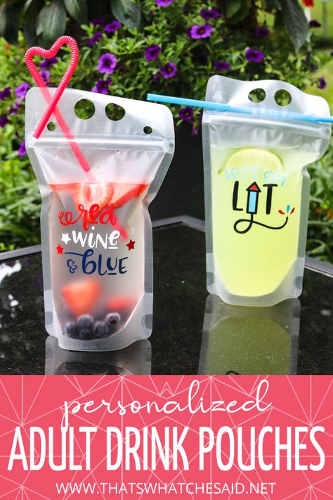 Custom Drink Pouches, Adult Capri Sun Pouches Recipes, Alcohol Pouches, Adult Capri Sun, Adult Drink Pouches, Reusable Drink Pouches, Strawberry Sangria, Red White And Brew, Drink Pouches