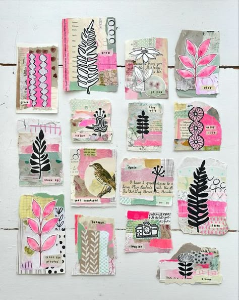 Scrap Paper Collage, Creative Workshop Ideas, Mixed Media Art Projects, Have Patience, Paper Artsy, Grid Journals, Art Trading Cards, Collage Art Projects, Paper Collage Art